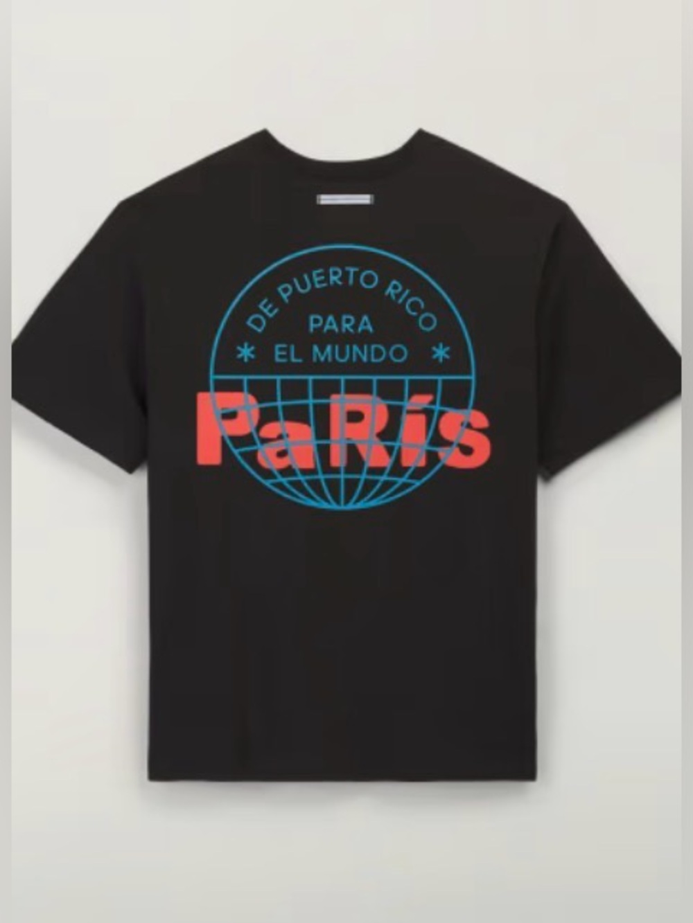 adidas Black Short-Sleeve Tee with Blue Globe and Red 'Paris' Graphic bad bunny